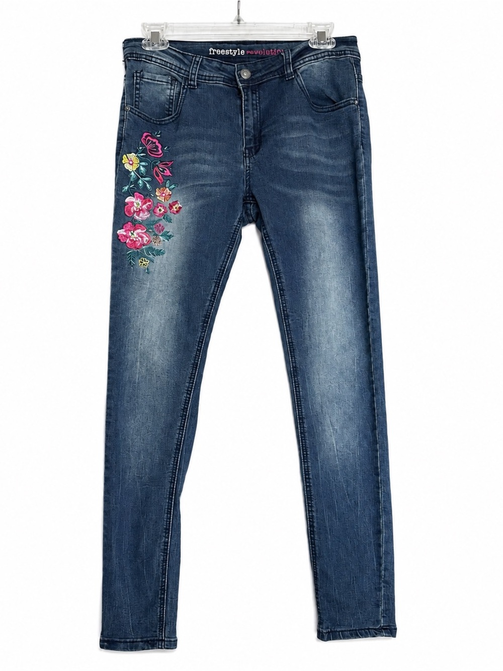 Freestyle Revolution Embroidered Jeans Junior Size 9 Medium Wash Floral Festival